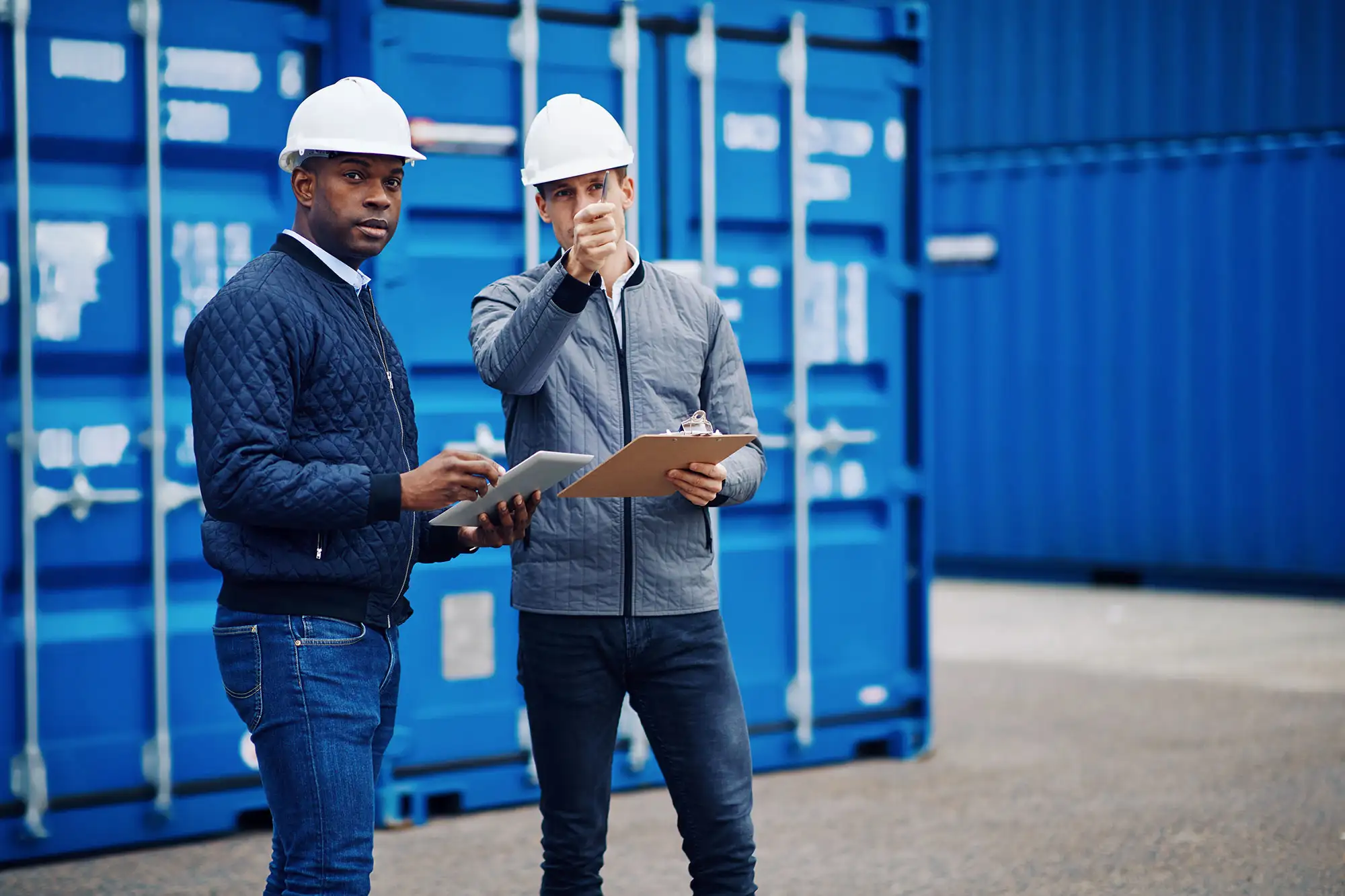 Logistics crew at a container yard
